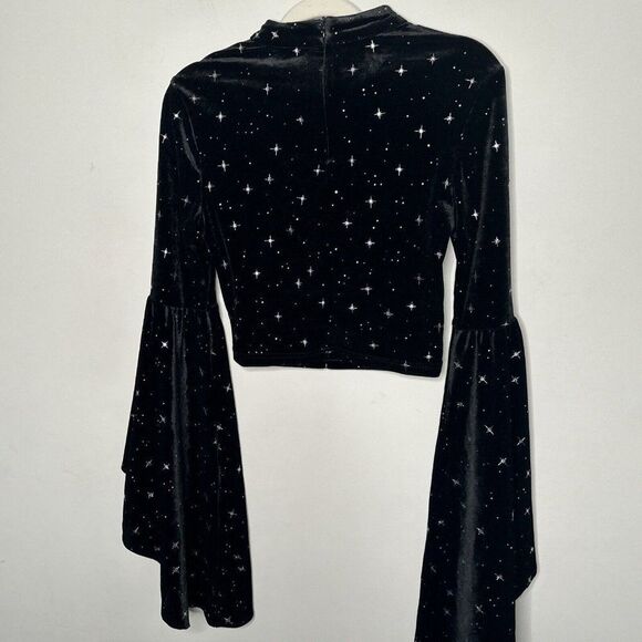 Cider Velvet Star Pattern Bell Sleeve Top Women’s M Black Festival Witchy Boho - Picture 4 of 10